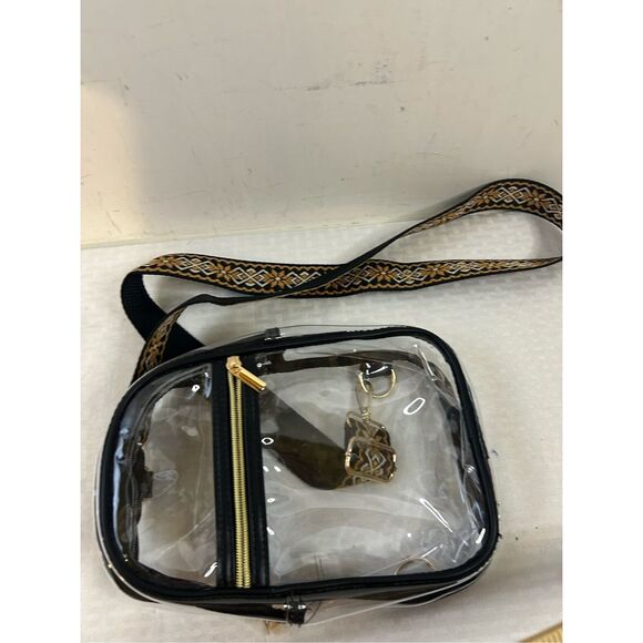 Clear concert crossbody bag gold zippers brown adj strap - Picture 6 of 9